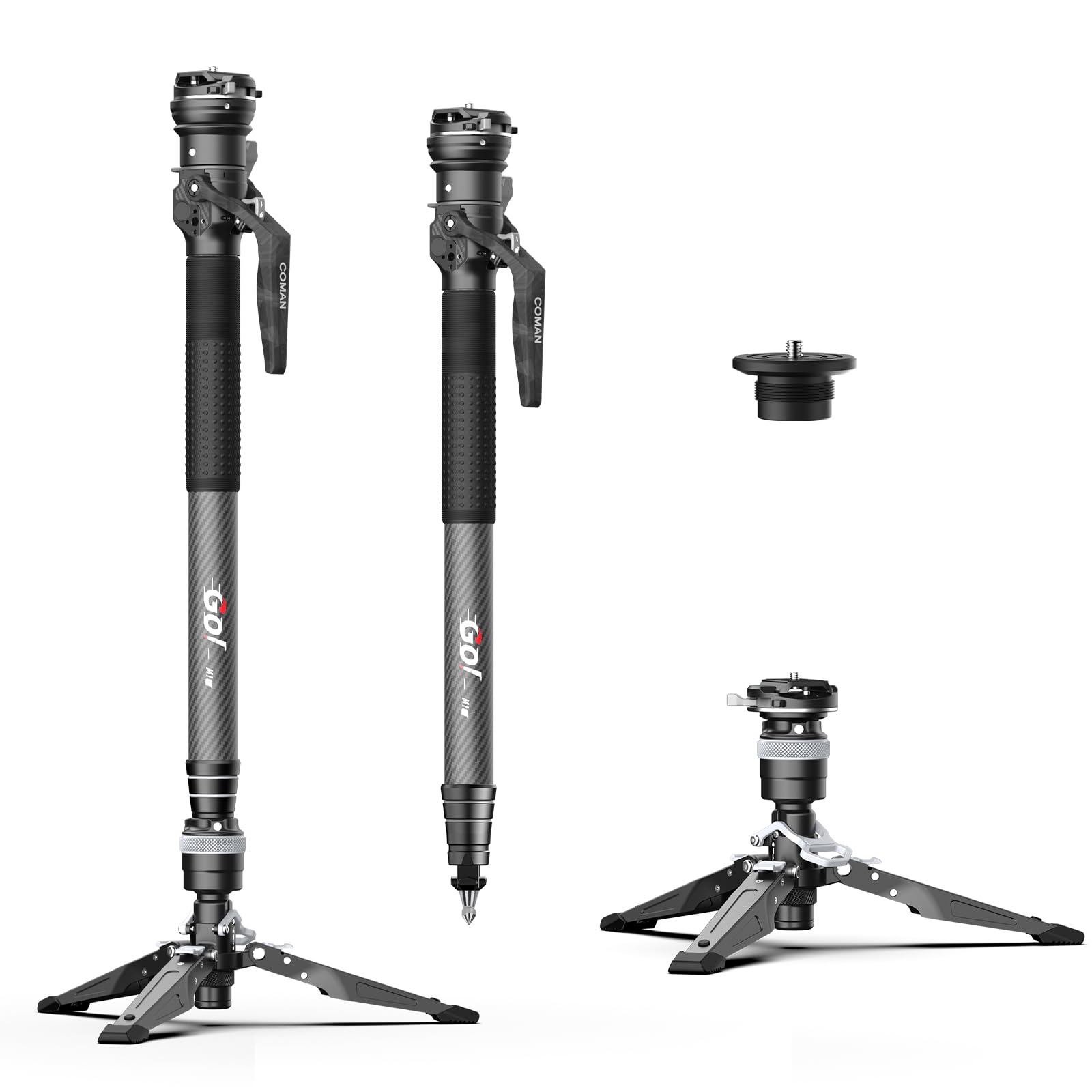 Monopode pour Appareil Photo, Monopode Extensible en Fibre de Carbone avec Pieds, 165cm avec tête à 360°, système de Fixation Rapide Arca, Charge Max 10 kg Caméra monopied (M1S)