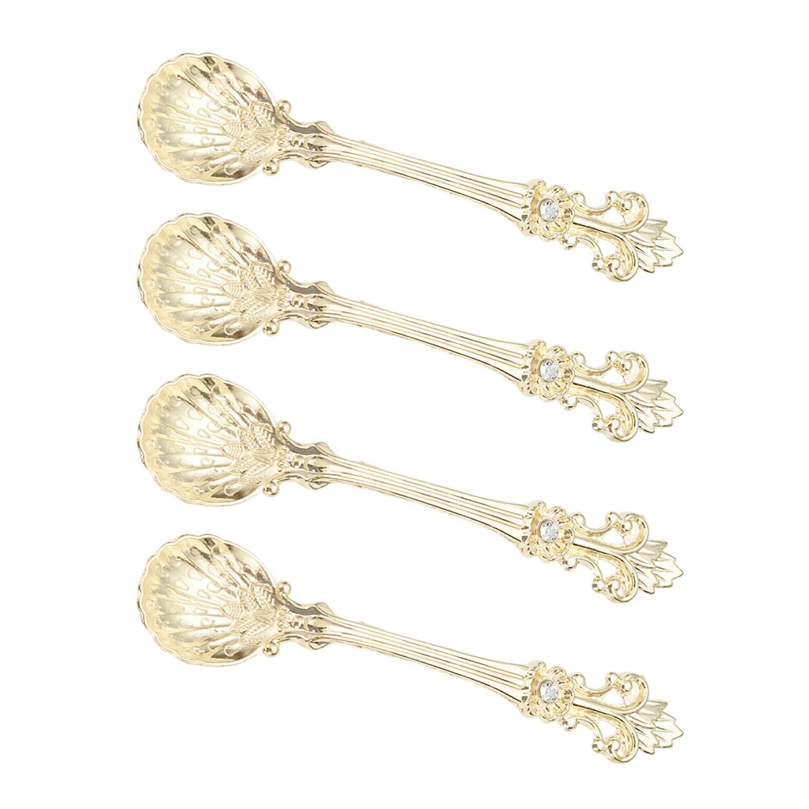 Buxuaaaa Gold Engraved Dessert Spoons Dishwasher Safe Alloy Utensils For Hot Drinks Snacks Vintage Coffee Spoon Set