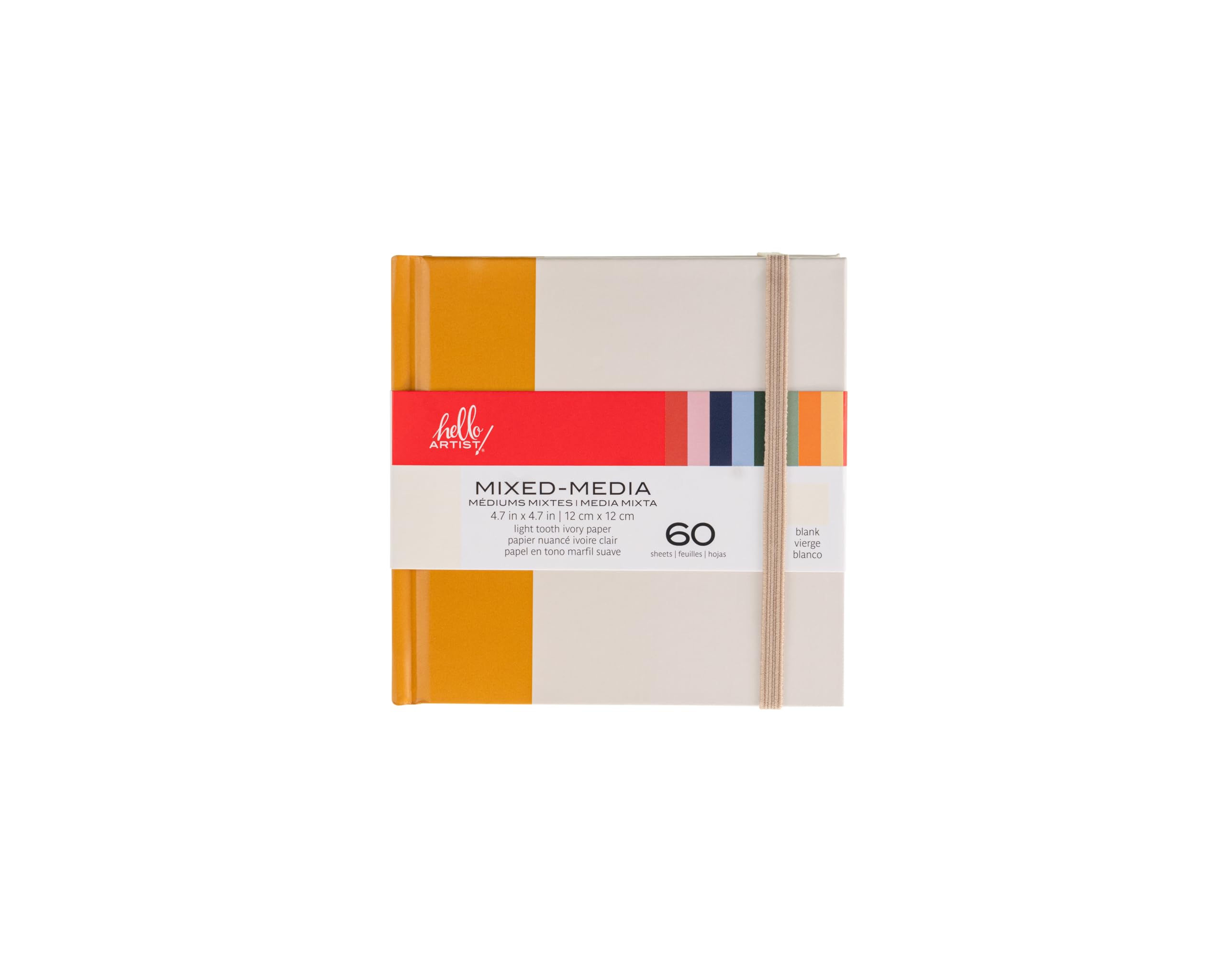 Hello, Artist! Hardbound Mixed-Media Book, Square, 4.7" x 4.7", For Wet and Dry Media, Drawing, Painting, 60 Sheets, 190gsm Paper, Art Book for