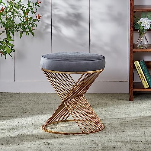 Image of Home Centre Opal Fabric Stool - Grey and Gold