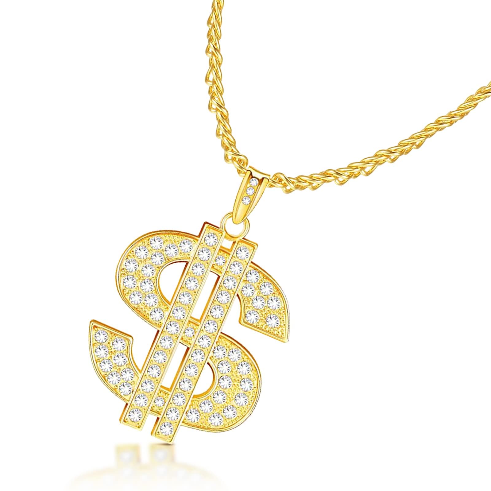 letcdfer Fancy Dollar Sign Necklace - Dollar Chain, Dollar Sign Gold Necklace with Diamonds, Gold Chain with Rhinestones for Rapper Accessories Digger Costume Men & Women