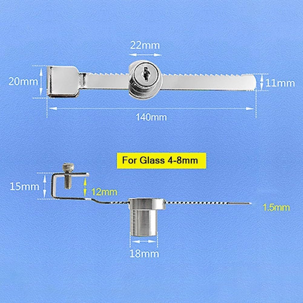 Sliding Glass Door Lock for Reptile Vivarium and Display Cabinet, Zinc Alloy with Chrome Finish, Includes 1 Lock + 2 Keys(4-8mm)