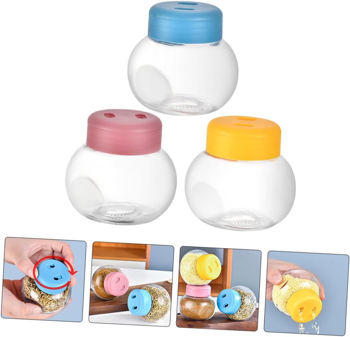 3pcs Glass Seasoning Jars with Airtight Lids Spice Bottles for Kitchen Use for Home Cooking and Meal Prep