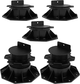 5Pcs Decking Pedestal Riser Bearing Support 60-140mm Height Adjustable Deck Raising Support Base PP Black Flooring Joist Supports for Wood, WPC, and Aluminium, Support 600Kg60-140mm