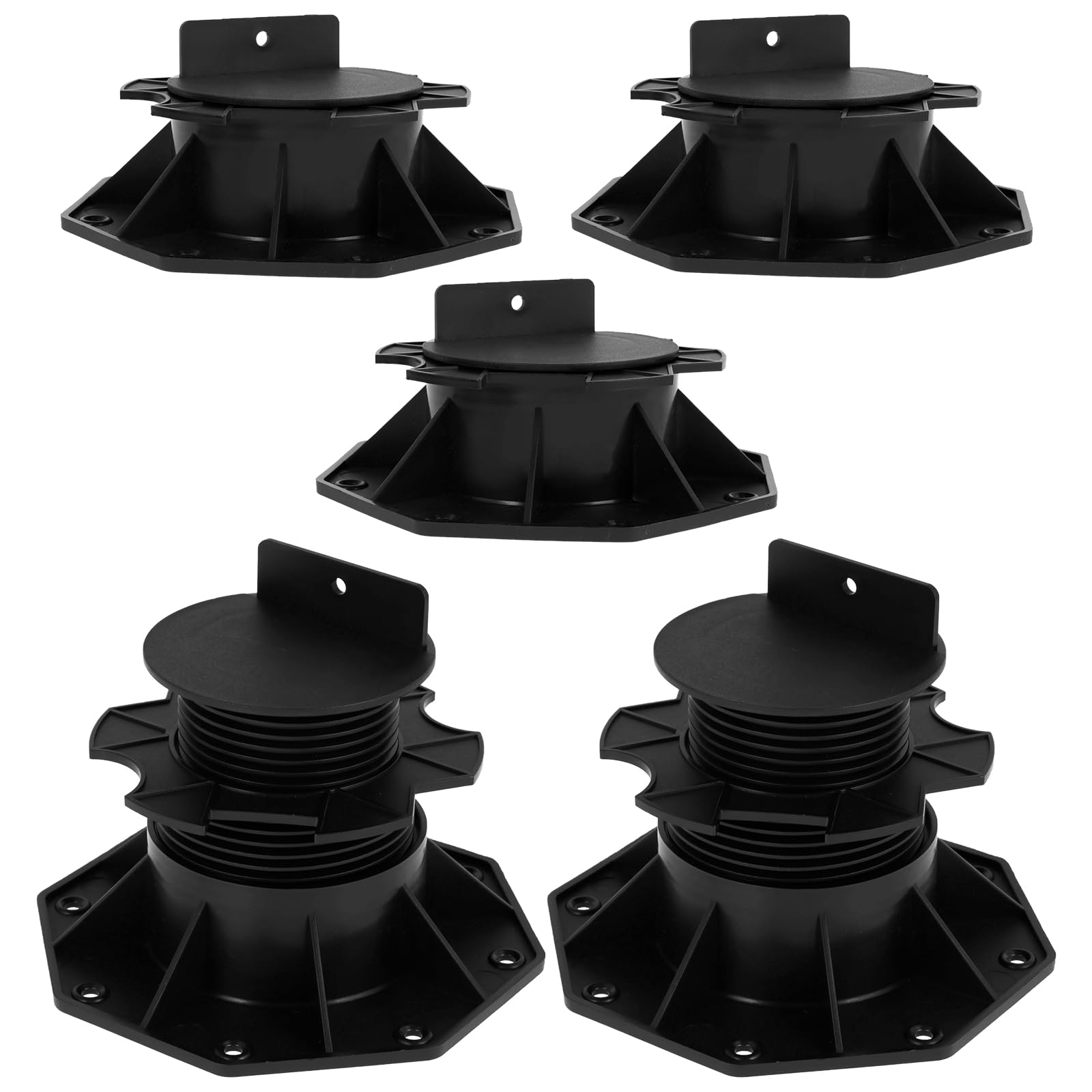 5Pcs Decking Pedestal Riser Bearing Support 60-140mm Height Adjustable Deck Raising Support Base PP Black Flooring Joist Supports for Wood, WPC, and Aluminium, Support 600Kg(60-140mm)