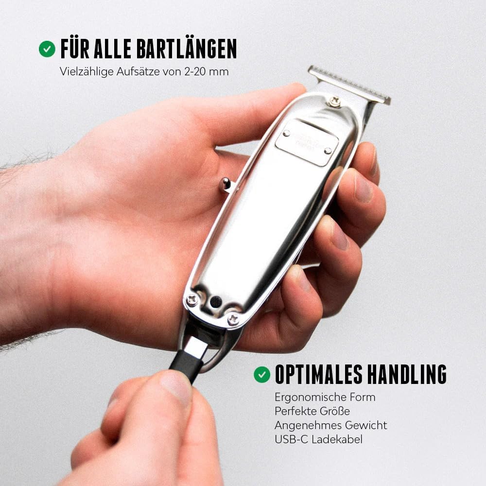 Brooklyn Soap Company - Brooklyn Blade Barttrimmer USB-C mit Zusatz-Aufsätzen - Profi Bartschneider für Herren - Edelstahl Trimmer mit 9 Aufsätzen - Elektrischer Bart Rasierer für alle Bartlängen
