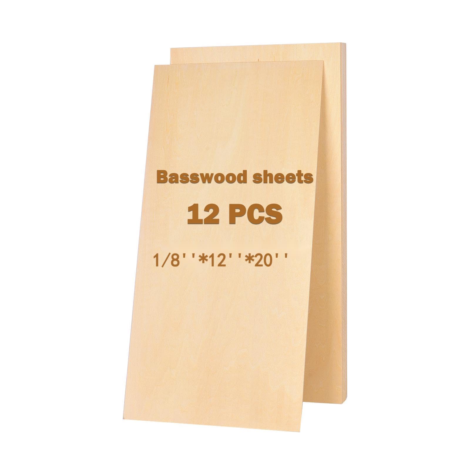 12 PCS Basswood Sheets 1/8 for Wood Burning and Laser Cut Wood 3mm Basswood for Laser Cutting 1/8Basswood Boards, balsa Wood Sheet, Plywood Sheets and glowforge Material