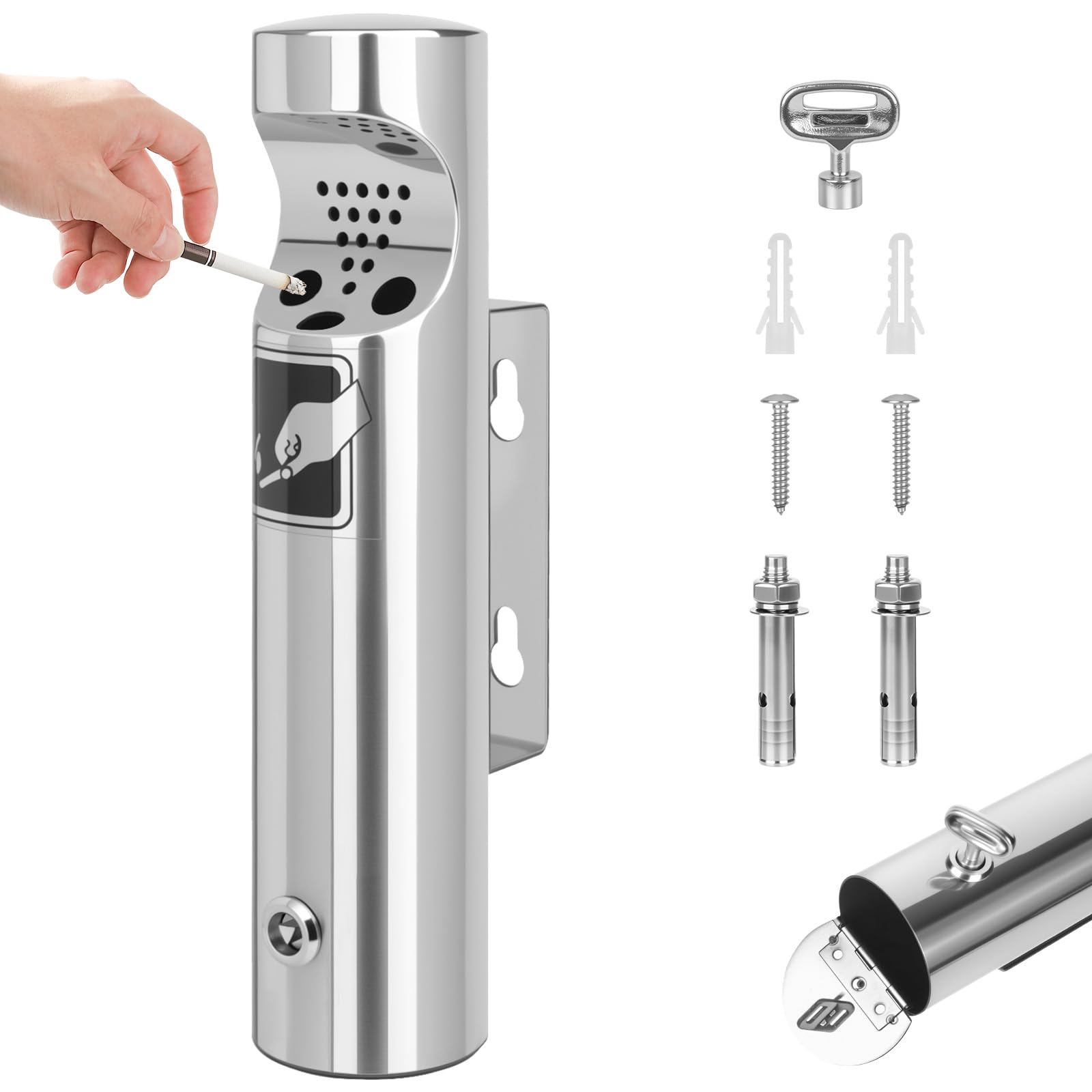 Posacenere da parete per esterni, 28,5 x 6,5 cm, posacenere per esterni, in acciaio inox con materiale di montaggio, per chiavi, posacenere da parete resistente alle intemperie, per terrazza
