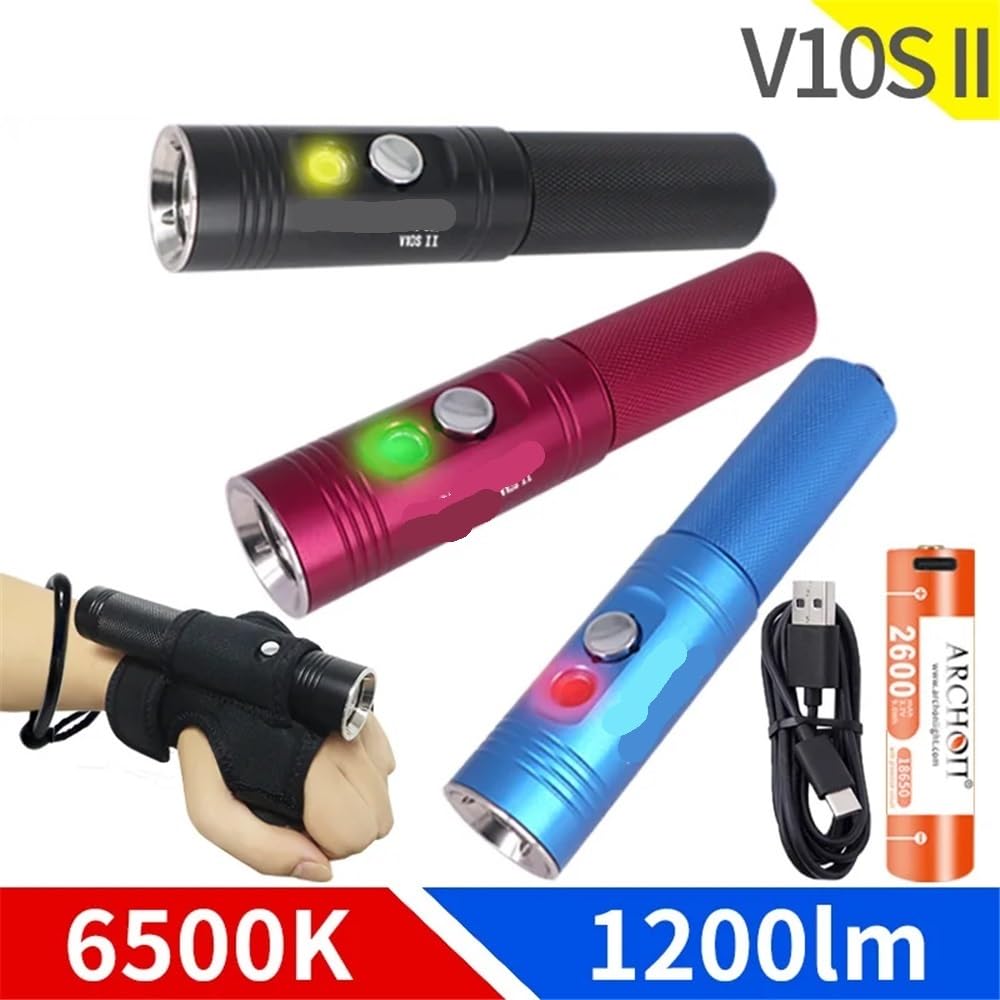 V10S II 1200 lumen Lampada for immersione subacquea Lampada for istruttore di immersione Torcia for studenti subacquei Torcia subacquea subacquea da 100 m Avventura di campeggio(Red,EVA V10S II batter
