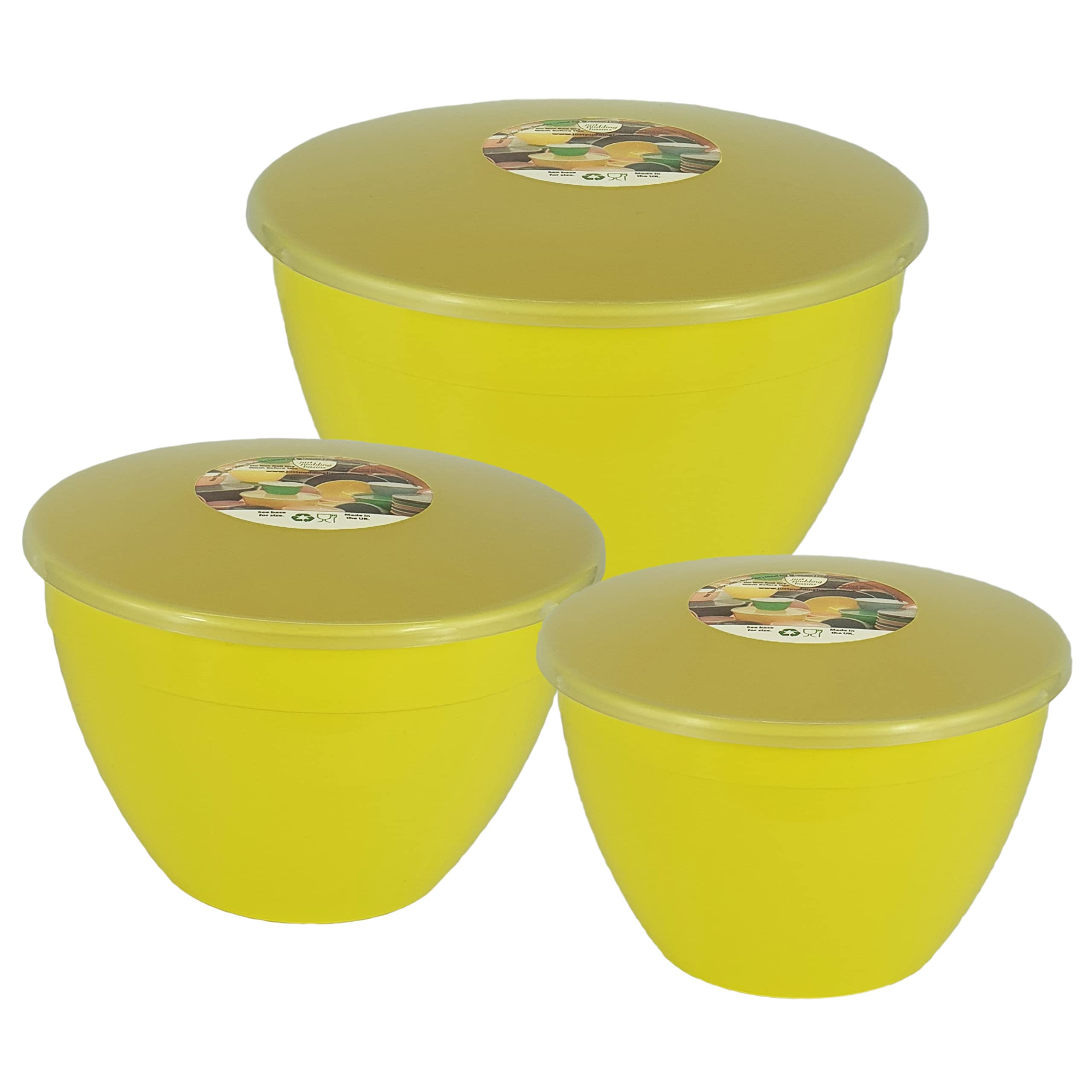Just Pudding Basins Yellow 3 Larger Steaming Bowl Sizes And Lids In 1 Set, 1X 1.5 Pint (850Ml), 1X 2Pt (1.14Lt), 1X 3Pt (1.71Lt)