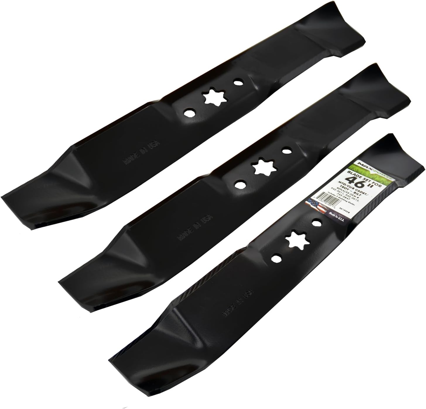 Maxpower 561540B 3 Blade Mulching Set for Many 46 in. Cut MTD, Cub Cadet, Troy-Bilt Mowers Replaces OEM #'s 753-0847, 942-04125, 942-04124, 942-0611, 942-0612