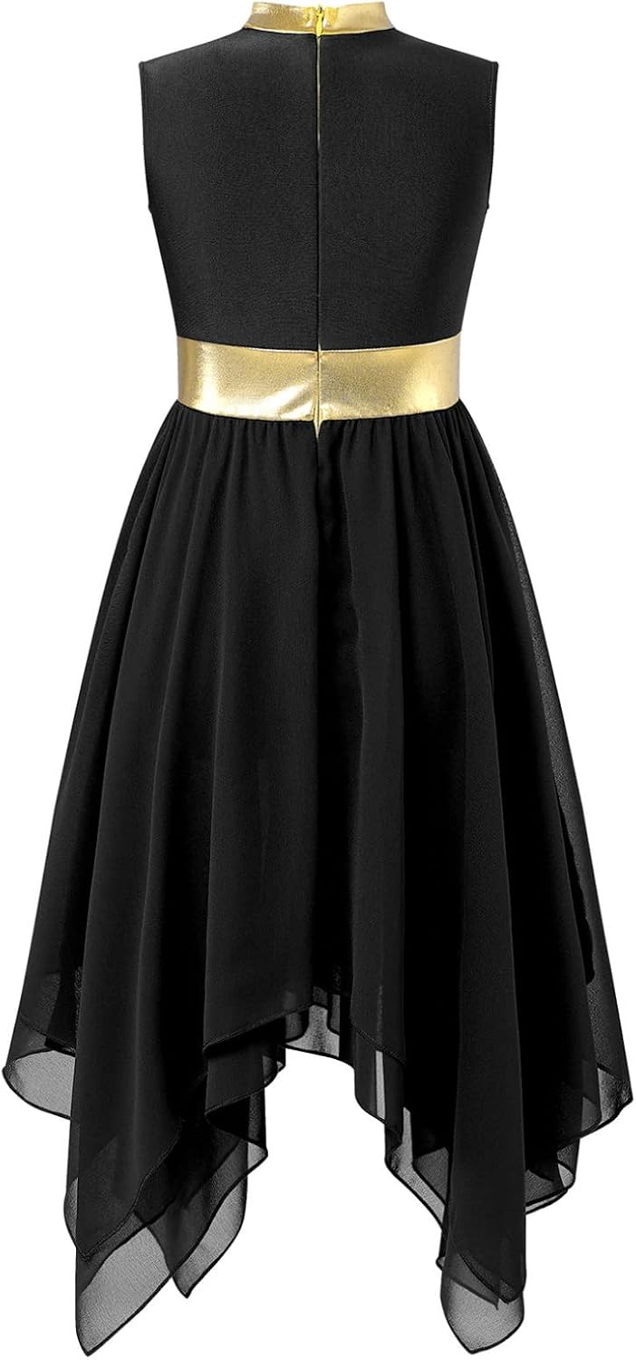 FEESHOW Girls Kids Shiny Sleeveless Praise Dance Dress Ballet High-Low Lyrical Dance Dress Modern Contemporary Dancewear