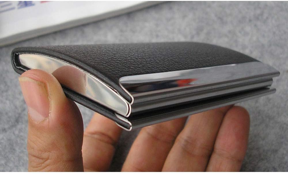SagaSave Business Card Holder Professional Stainless Steel Name Card Case PU Leather Credit Card Wallet with Magnetic Closure for Men & Women (rose red)