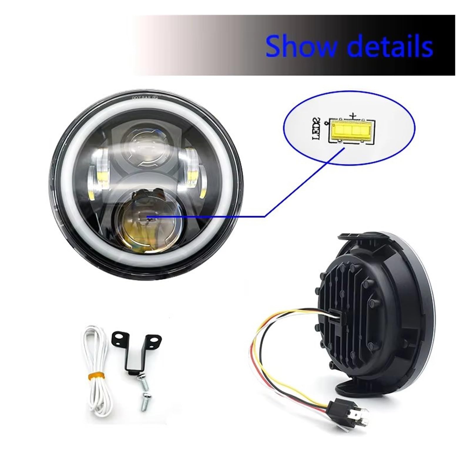 Phare Avant Moto Phares Avant LED 7 Pouces À Halo Complet Moto pour CB 400 500 1300 Hornet 250 VTR 250 LED Phares Avant