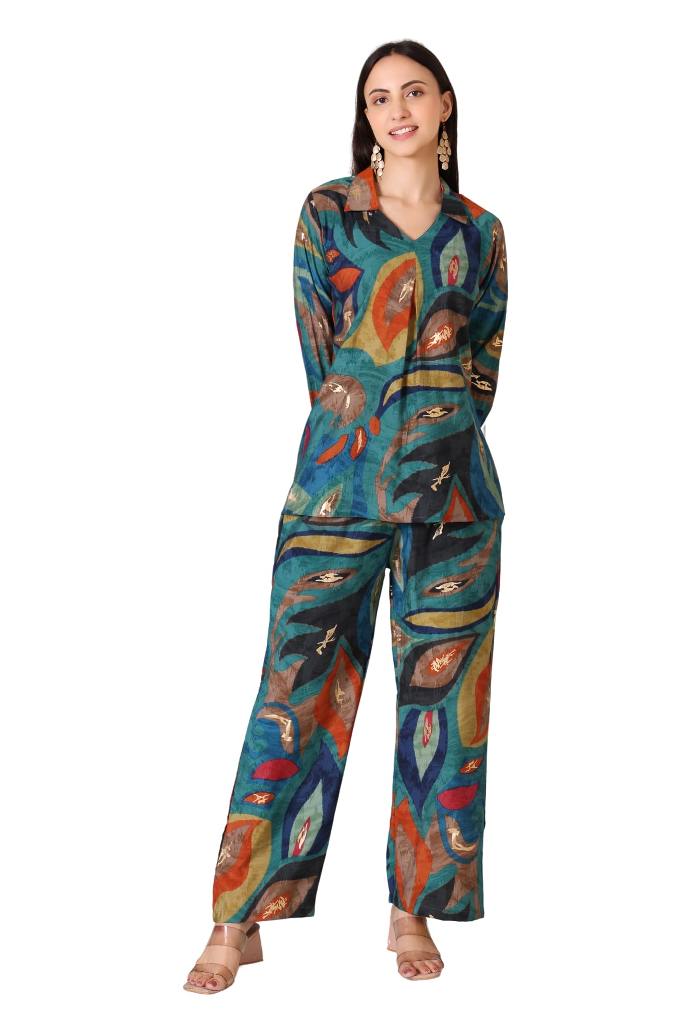 darvi Colorful Printed Co-Ord Set for Women – Stylish and Comfortable Long Sleeve Shirt with Matching Pants, Perfect for Casual and Everyday Wear-picture-22