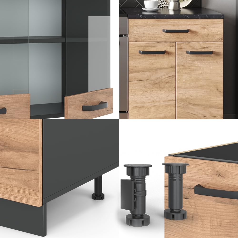 Vicco Mueble de Cocina R-Line, Oro Power Roble/Antracita, 200 cm ET Antracita, Apto para ampliación Individual con módulos adicionales