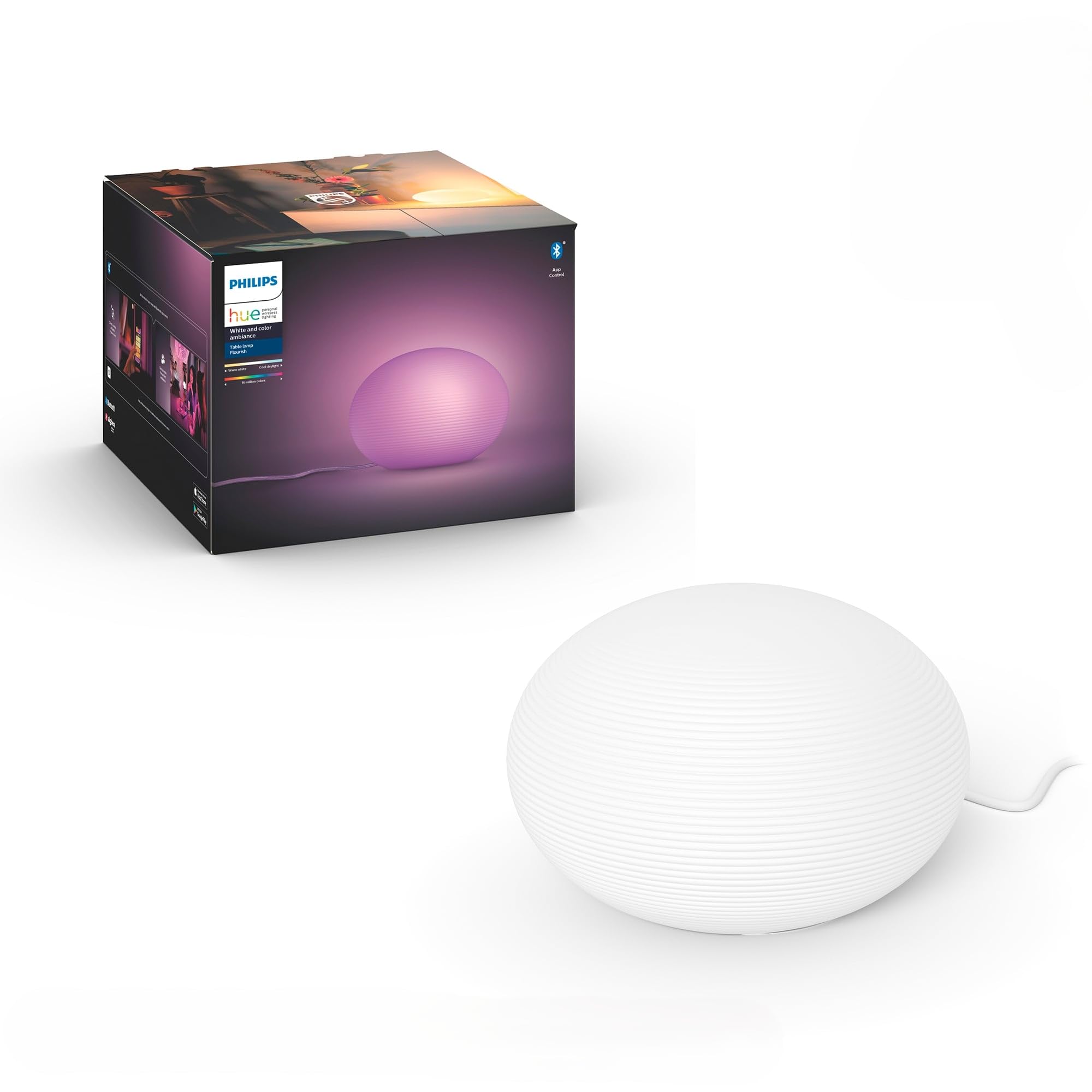 Philips Hue White and Color Ambiance Flourish, Lampada da Tavolo Smart, Bluetooh, 9.5 W, Bianco