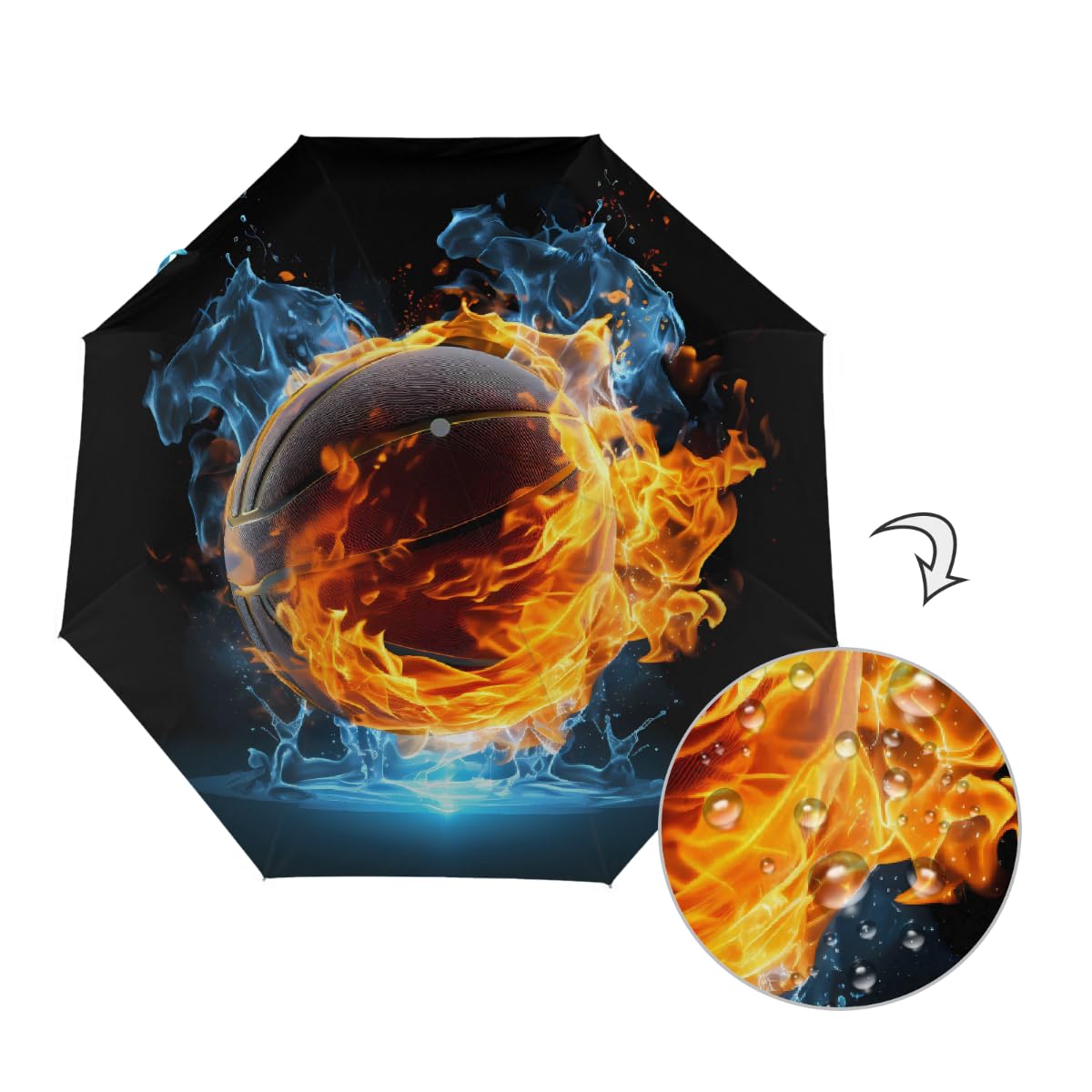 Ombrello pieghevole da basket blu rosso con fiamma ombrello da viaggio compatto antivento impermeabile con protezione UV rivestimento nero leggero 8 coste portatile per pioggia sole