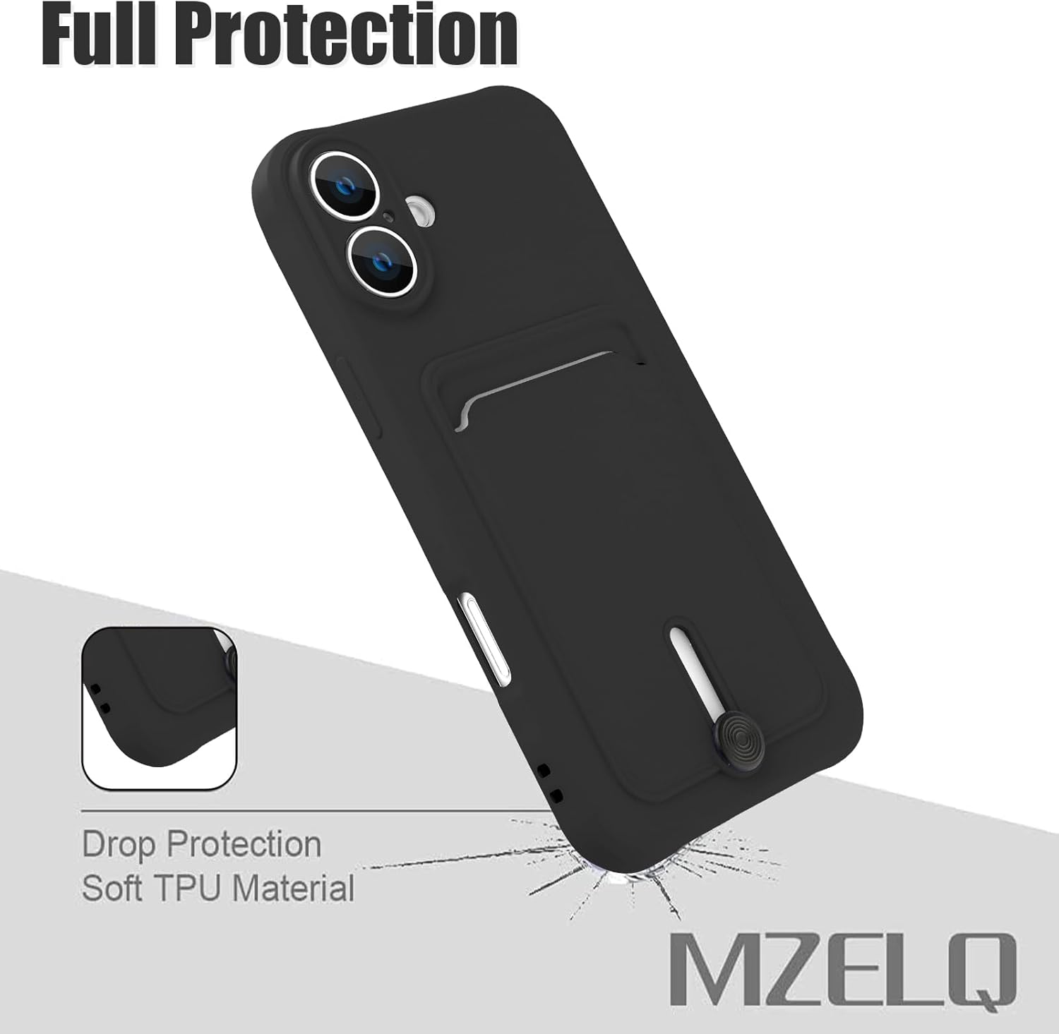 MZELQ TPU Wallet Compatible with iPhone 16 Case, Card Holder Camera Protection Cover + Screen Protector, Push-able Slot for Girls Women -Black - Image 5