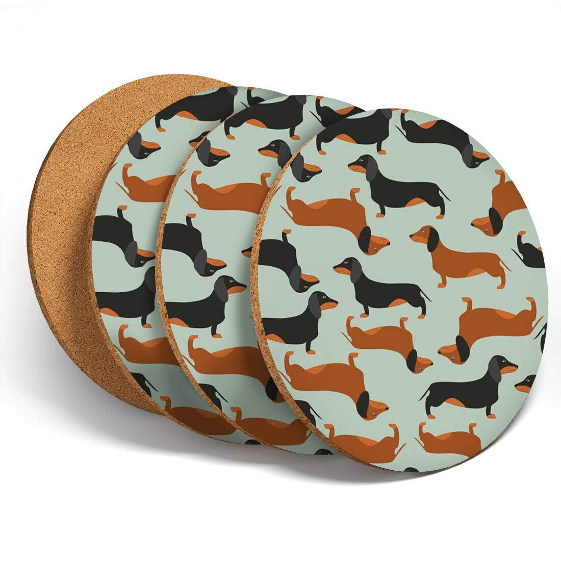 Destination Vinyl Coasters Multicolor 4 Set - Dachshund Sausage Dog Coasters Kitchen Drinks Coaster #14369