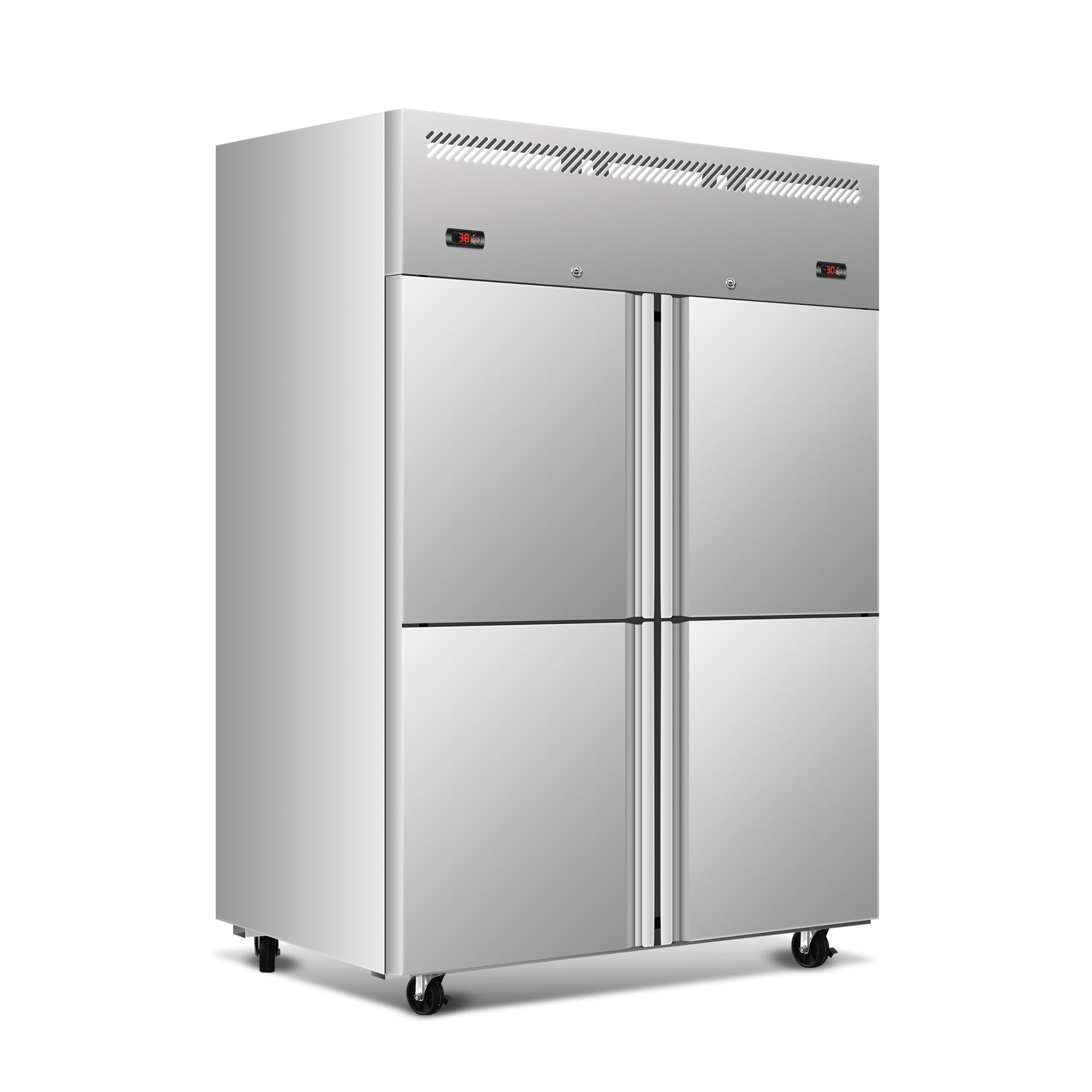 DeepTide 48" W Commercial Refrigerator and Freezer Combo, Dual Temperature Zones Freezers/Refrigerator with Four-Door: 32Cu.Ft Stainless Steel Storage, Automatic Defrosting