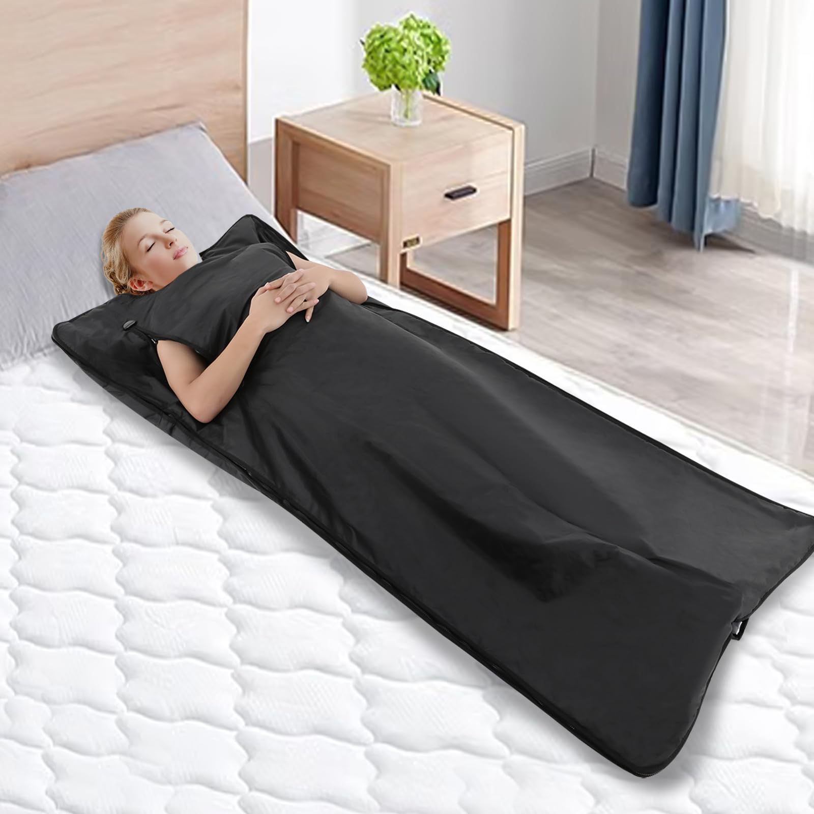 Manta de sauna por infrarrojos de 180 x 160 cm, para el hogar, profesional, terapia de desintoxicación, sauna portátil, con 4 protectores de seguridad para sudoración caliente, relajación,