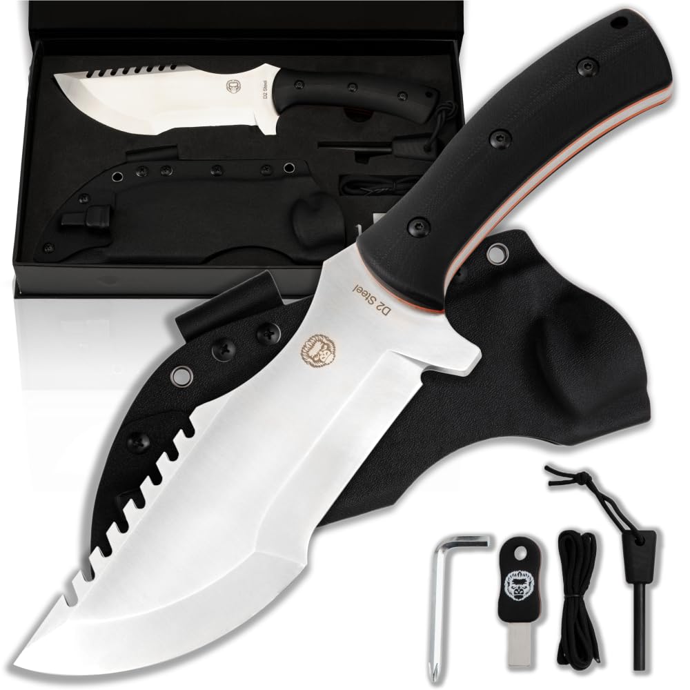 Holtzman's Gorilla Survival Tracker Fixed Blade Hunting & Camping Knife with Fire Starter and Complete Tactical Survival Kit (Black)