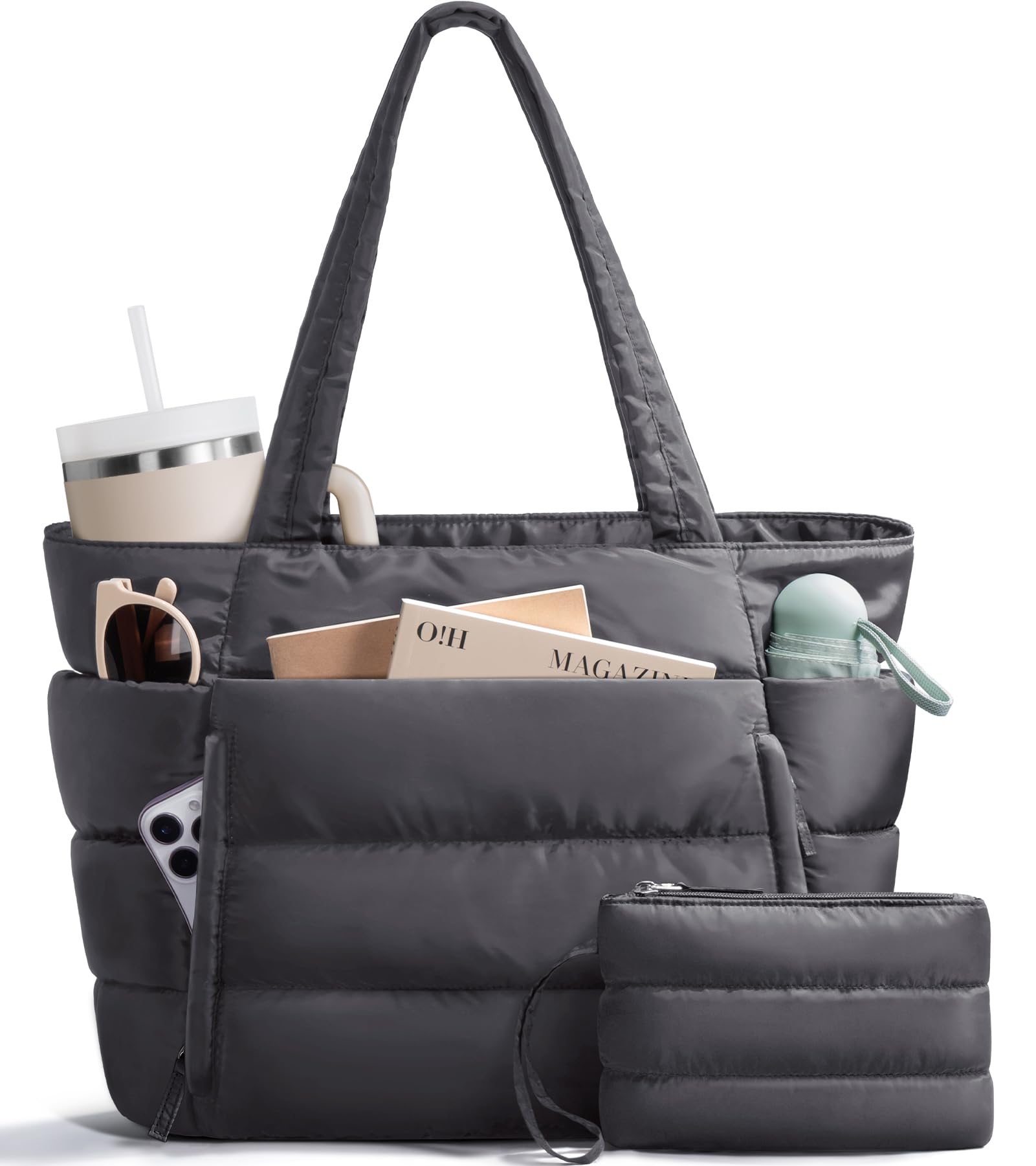 Puffer Tote Bag for Women, Lightweight Puffy Travel Gym Work Bag