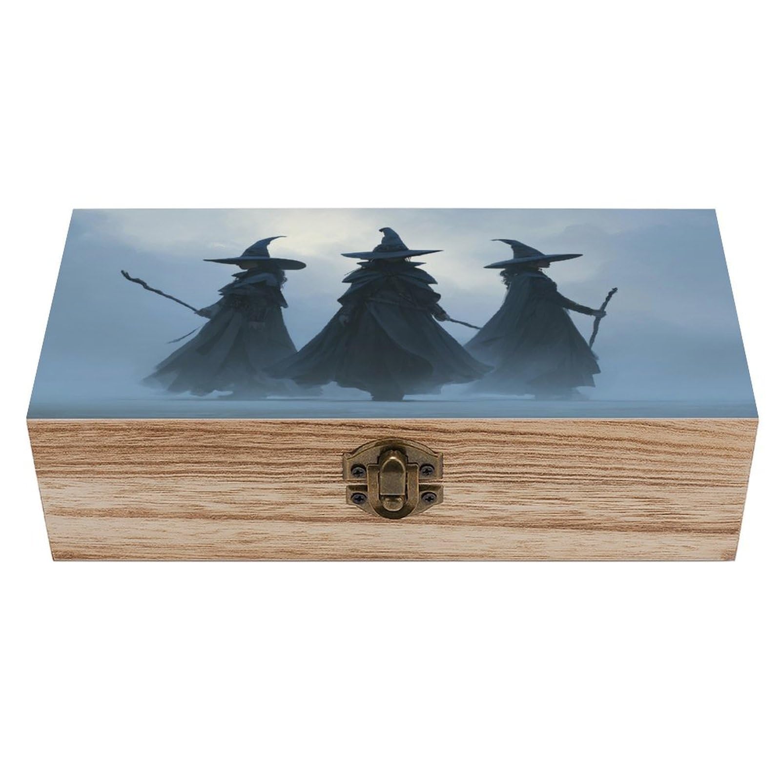 asbwuo Three Female Witches Wooden Storage Box with Hinged Lid