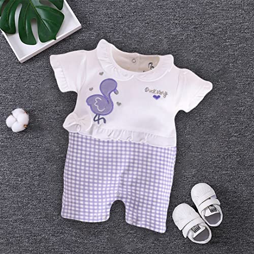 Image of BABY GO Baby Girls Cotton Romper Dress | Short Sleeve Peter Pan Collar Jumpsuit | Newborn Infant Summer Outfit | Soft Breathable Smocked Bubble Playsuit with Floral Collar | Cute One Piece Dress