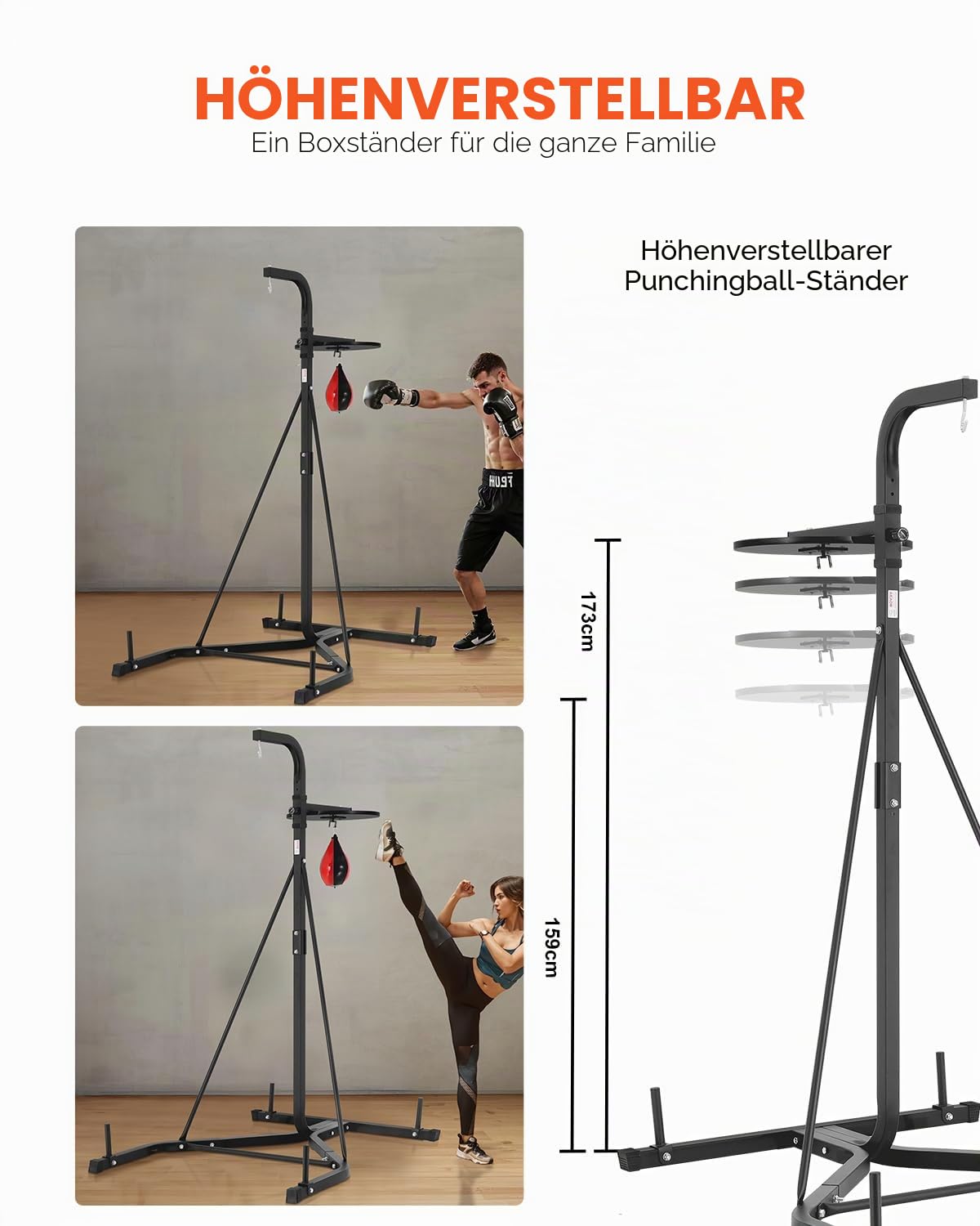 VEVOR 2 in 1 Boxsackständer Trainingsgerät Sandsackgestell aus Stahl, höhenverstellbare Boxsackhalterung (65 kg belastbar), Fitnessgerät Standboxtrainer Speedbag-Ständer für Fitness-Studio