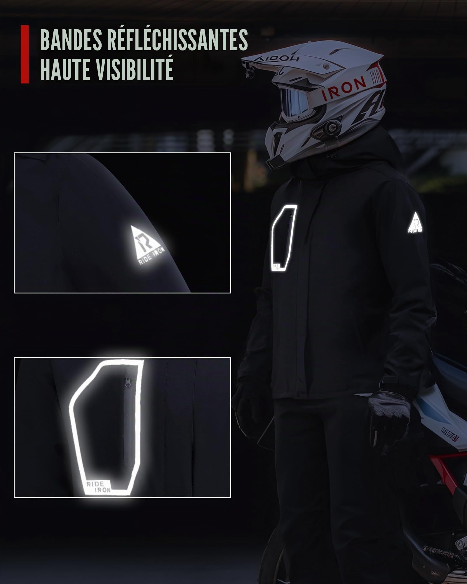 RIDEIRON Combinaison Pluie Moto Homme 2 Pièces - Imperméable 15000mm, Bandes Réfléchissantes & Capuche Amovible