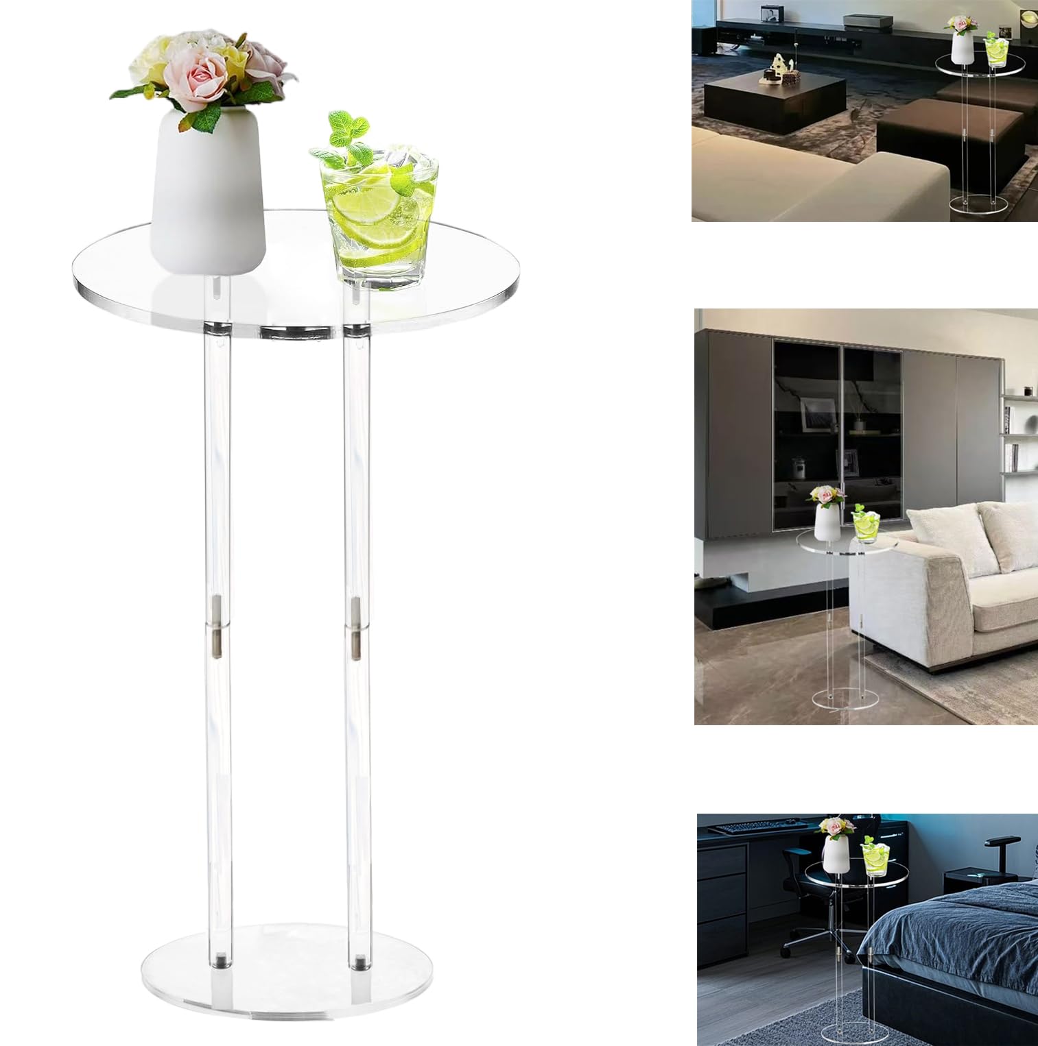 Petite table d'appoint ronde en acrylique minimaliste pour salon, chambre à coucher, couloir, balcon