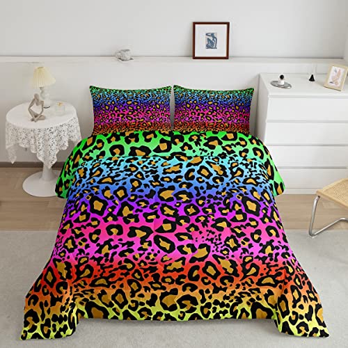 Rainbow Cheetah Comforter Set Twin Leopard Print Bedding Comforters & Sets For Teens Men Women Bedroom Colorful Tie Dye Duvet Wildlife Animal Quilt Comforter Multicolor Striped Bedroom Decor 2Pcs #TOP25