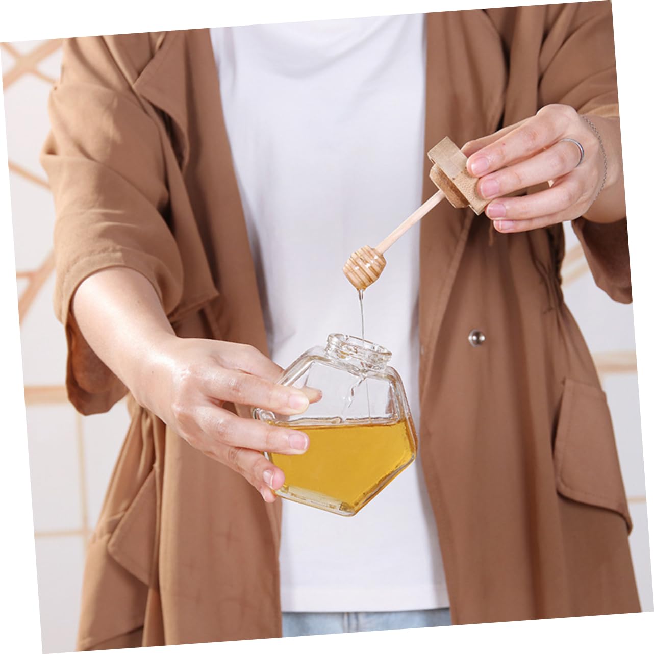 COLLBATH 2pcs Clear Honey Glass Jars with Lid Airtight Sealing Storage Containers for Honey Jam and Preserves and Chic Design for Kitchen Organization