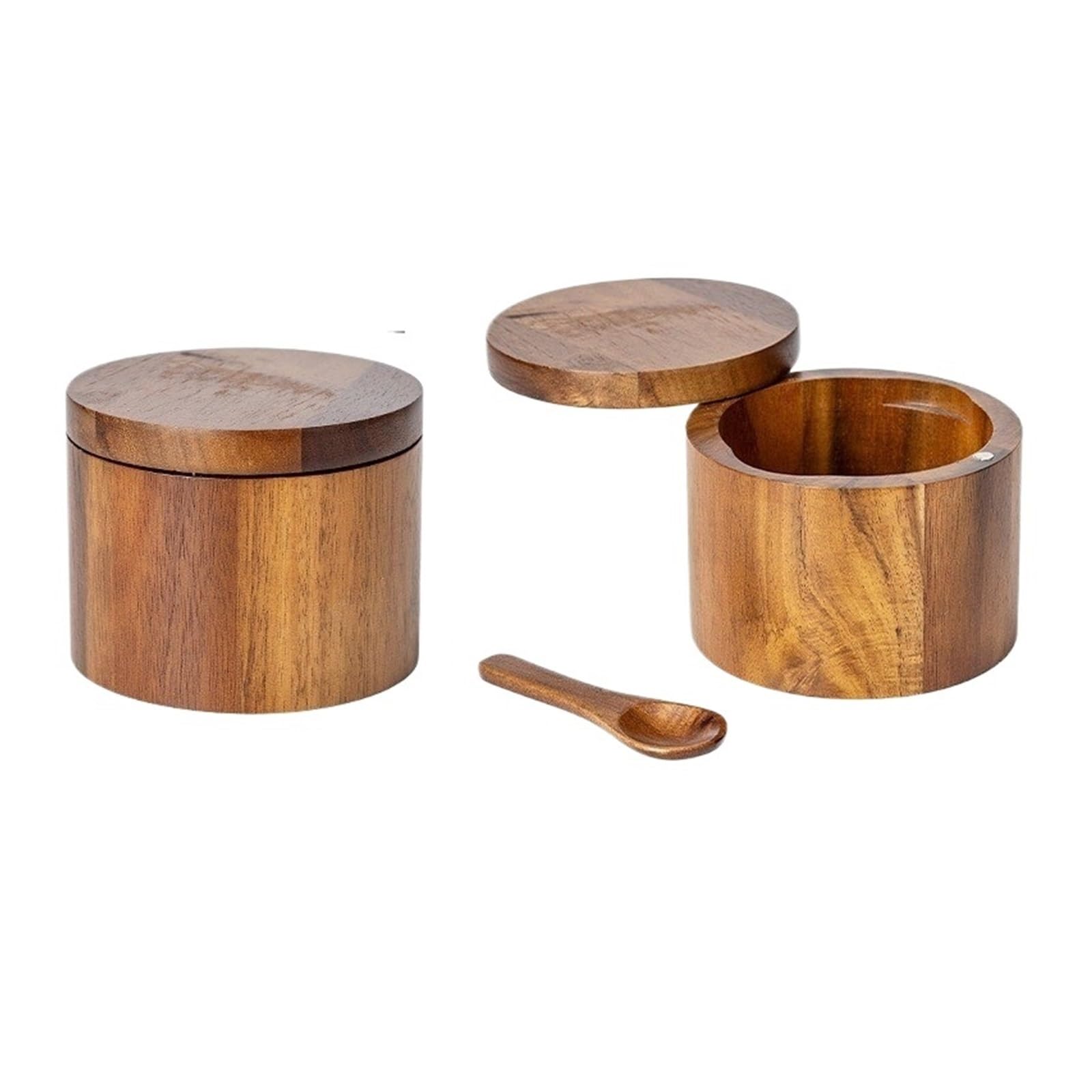 LuoAXINN Wooden Salt Cellar Acacia Wood Salt and Pepper Shaker Wooden Spice Jar with Secure Airtight Lid for Kitchen Organization(1 grid)