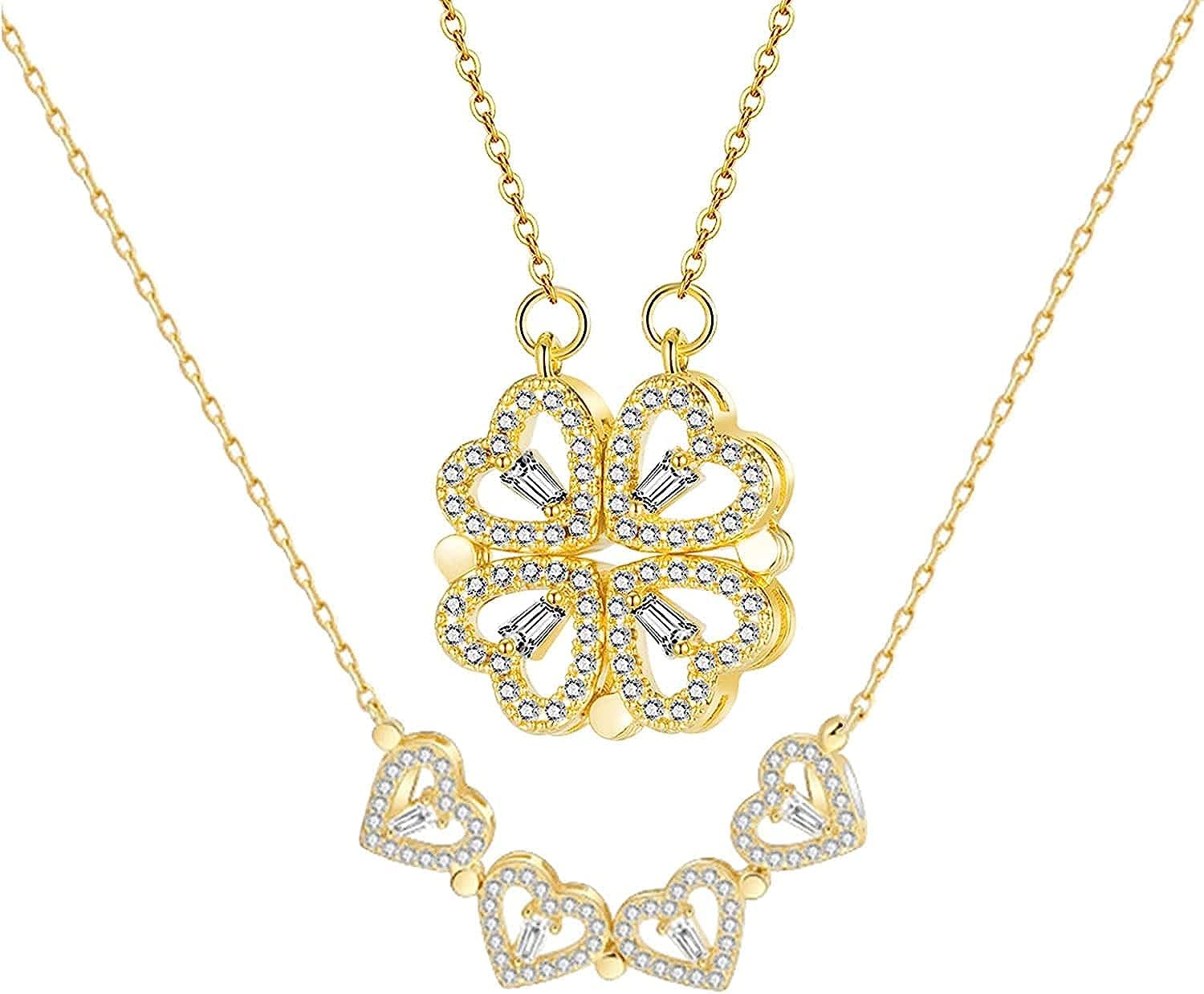 ARZONAI Heart Shaped and 2 in 1 Four Leaf Golden Clover Crystals Charm Lucky Dainty Crystal Pendant Necklace Mothers Day Jewelry Valentines Day Birthday Gift for Women (Medium) (B0C1W785ZV) Amazon Price History, Amazon Price Tracker