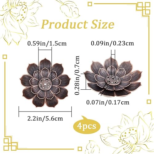 Miniatura 2 de GORGECRAFT 4 unidades de loto de latón quemador de incienso de flores para palitos de yoga, hecho a mano, loto, cerámica, cenizas, bandeja para