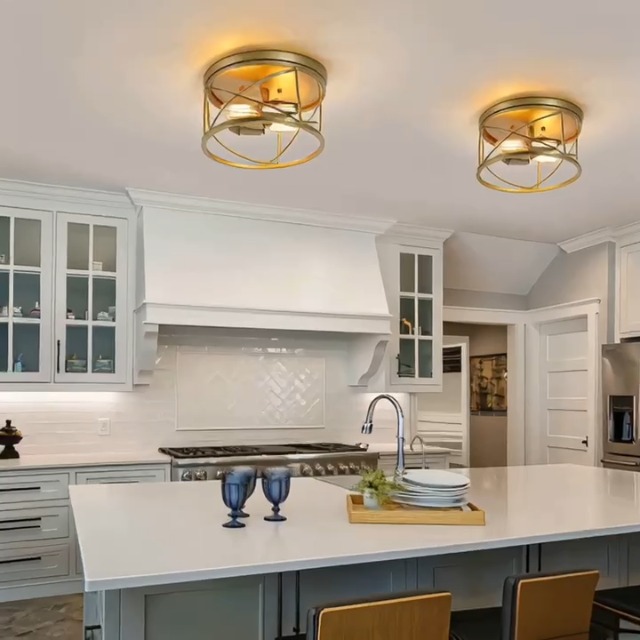 WELTRANS 2-Light Flush Mount Ceiling Light Fixture, Industrial