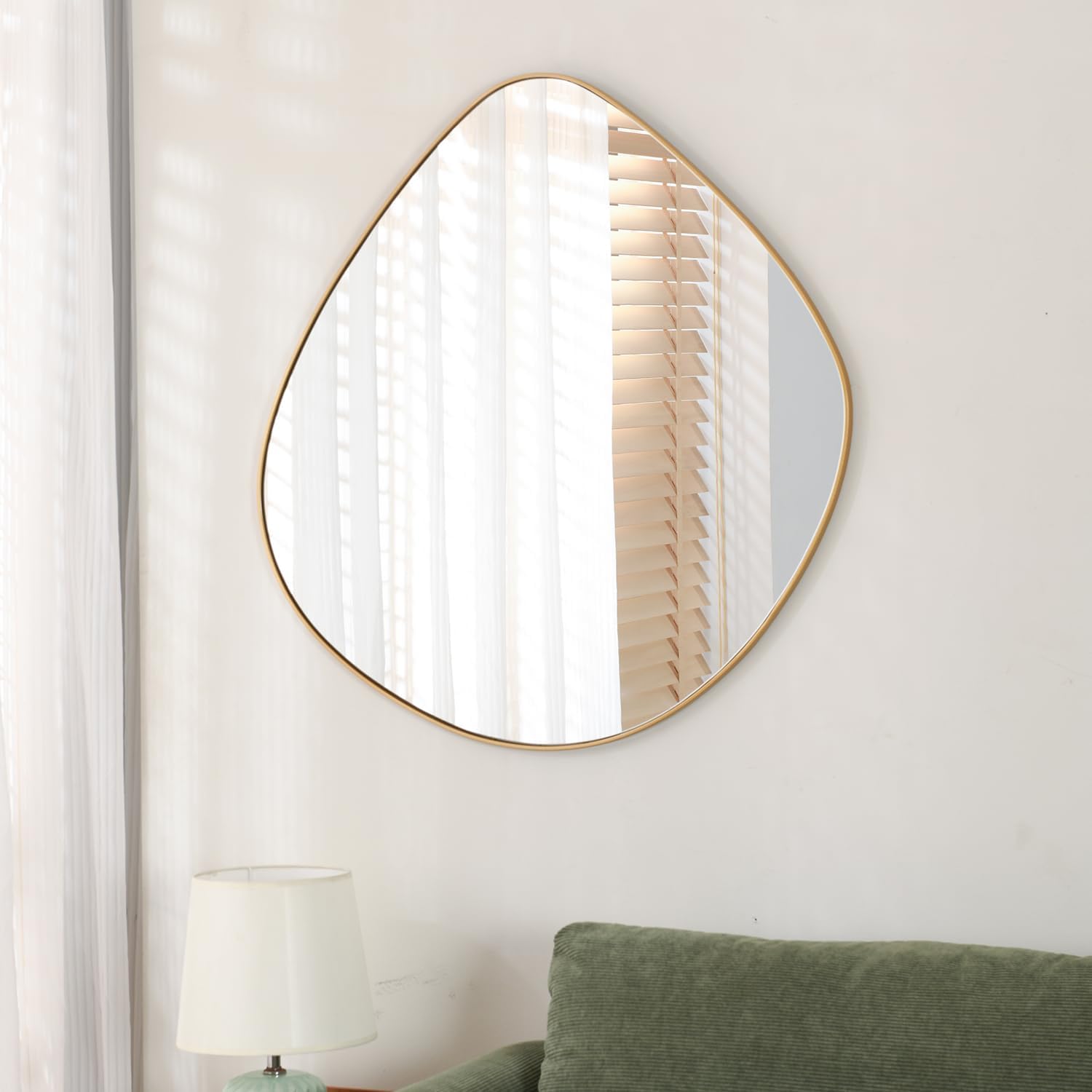 Asymmetrical Wall Mirror Matel Gold Framed Wall Mirror for Living Room Bedroom Bathroom Entryway Wall Decor 19.8" L x 19.0" W ELE-005Gold Gold 19.8"L x 19.0"W