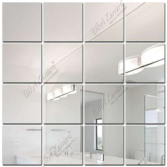 Bikri Kendra Ind - Big Square 16 Silver Wall Mirrors Stickers for Hall Living Room Bedroom Kids Room Home Office 3D Acrylic Wall Stickers