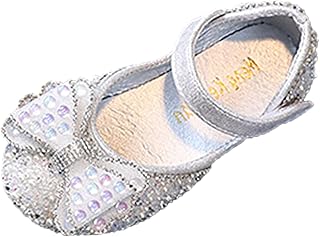 Lykmera Moda primavera e verão crianças sapatos de dança meninas desempenho princesa sapatos strass pérola lantejoulas laço leve confortável crianças crianças crianças (prata, 10,5 bebê)