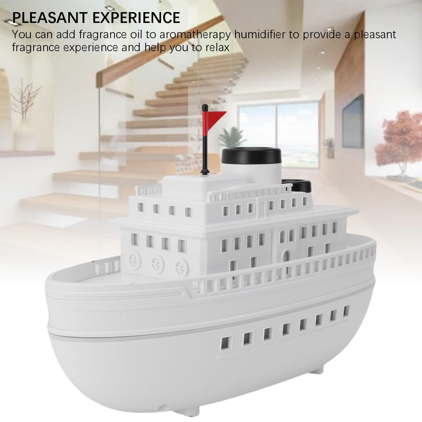 Cocoarm Diffusore di Oli Essenziali per Nave, Diffusore di Aromaterapia Ad Ultrasuoni in PP, Umidificatore da Tavolo USB da 300 Ml con 7 Luci Colorate, Timer 2H 4H per la Camera da Letto dell'home