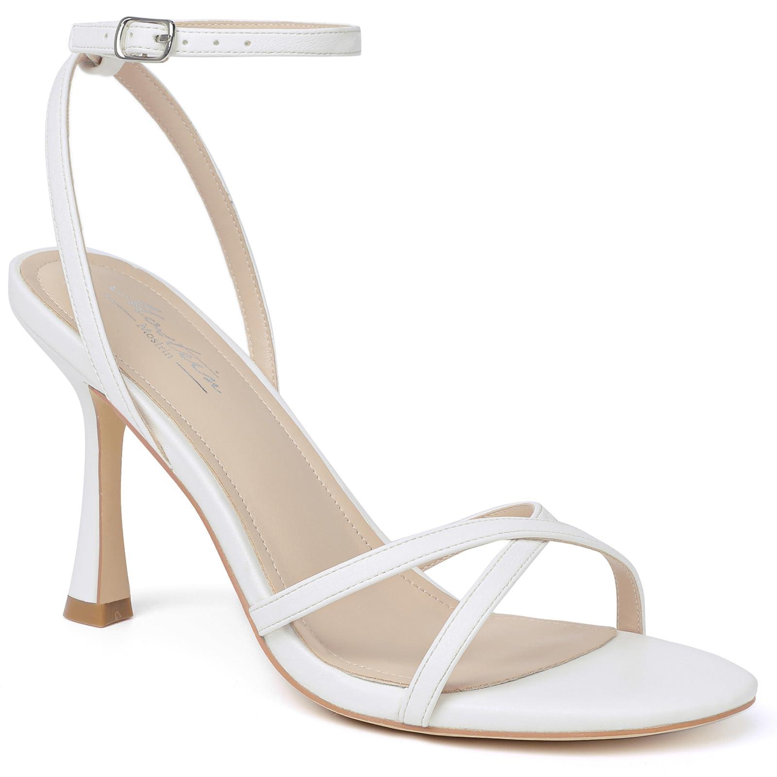 Mostrin Strappy Heels for Women Lace Up Ankle Strap Round Open Toe Stiletto High Heels Women's Heeled Sandals for Prom, Party, Daily