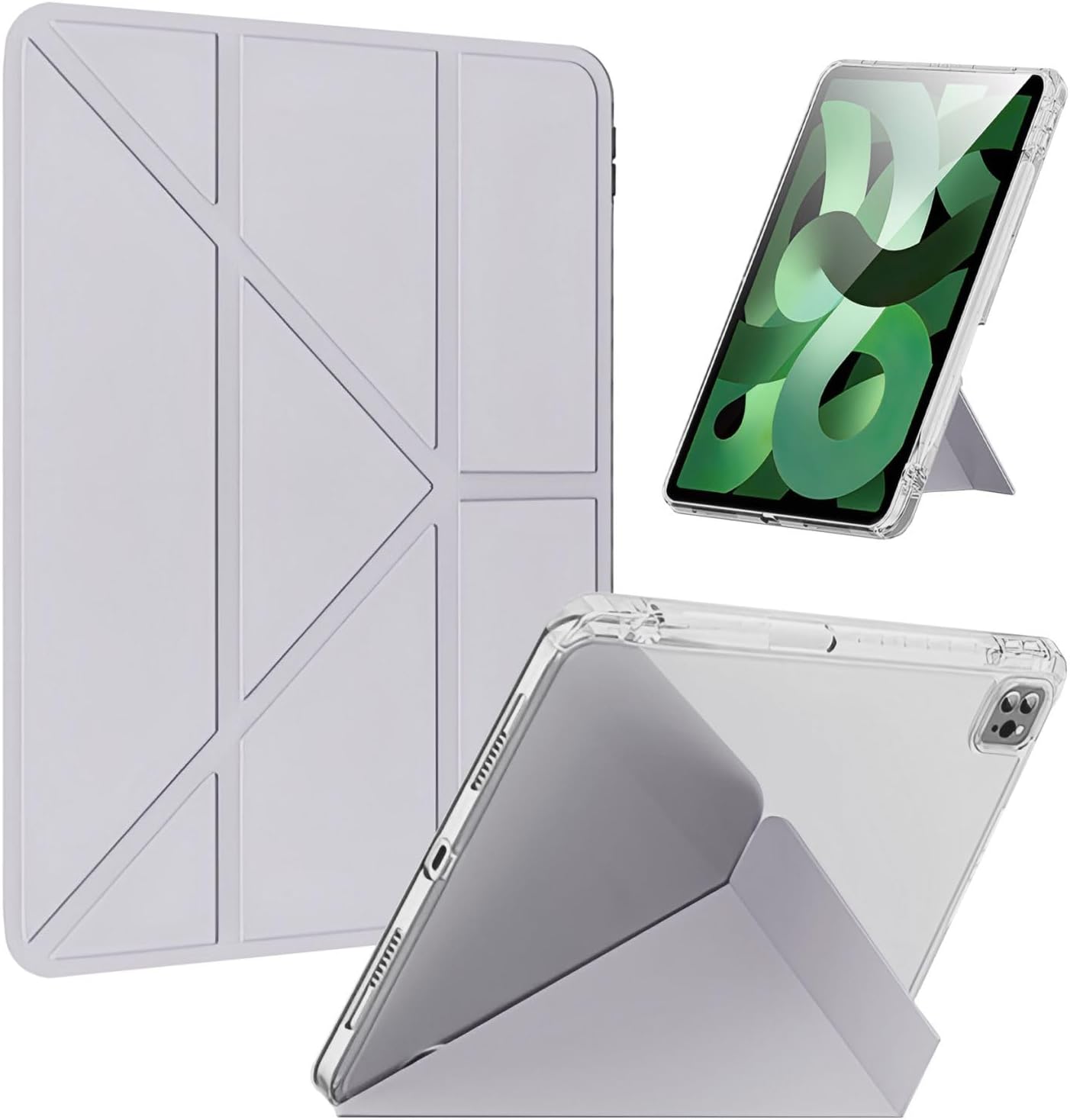 for iPad Pro 11" & iPad Air 10.9" Case With Pencil Holder - Folding Folio Stand for iPad Air 6, 5 & 4 (2024-2020), 2022-2018 iPad Pro (1st-4th Gen) Origami - Exquisite Gray