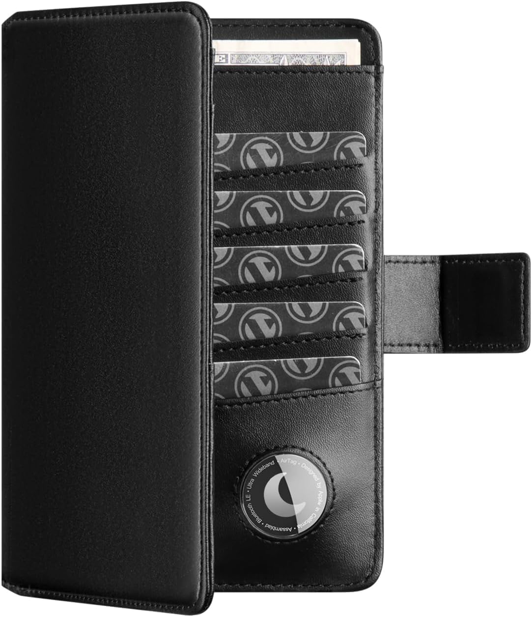 Real Leather Wallet Airtag Compatible RFID Bifold Travel Card Holder Black (Iron Black)