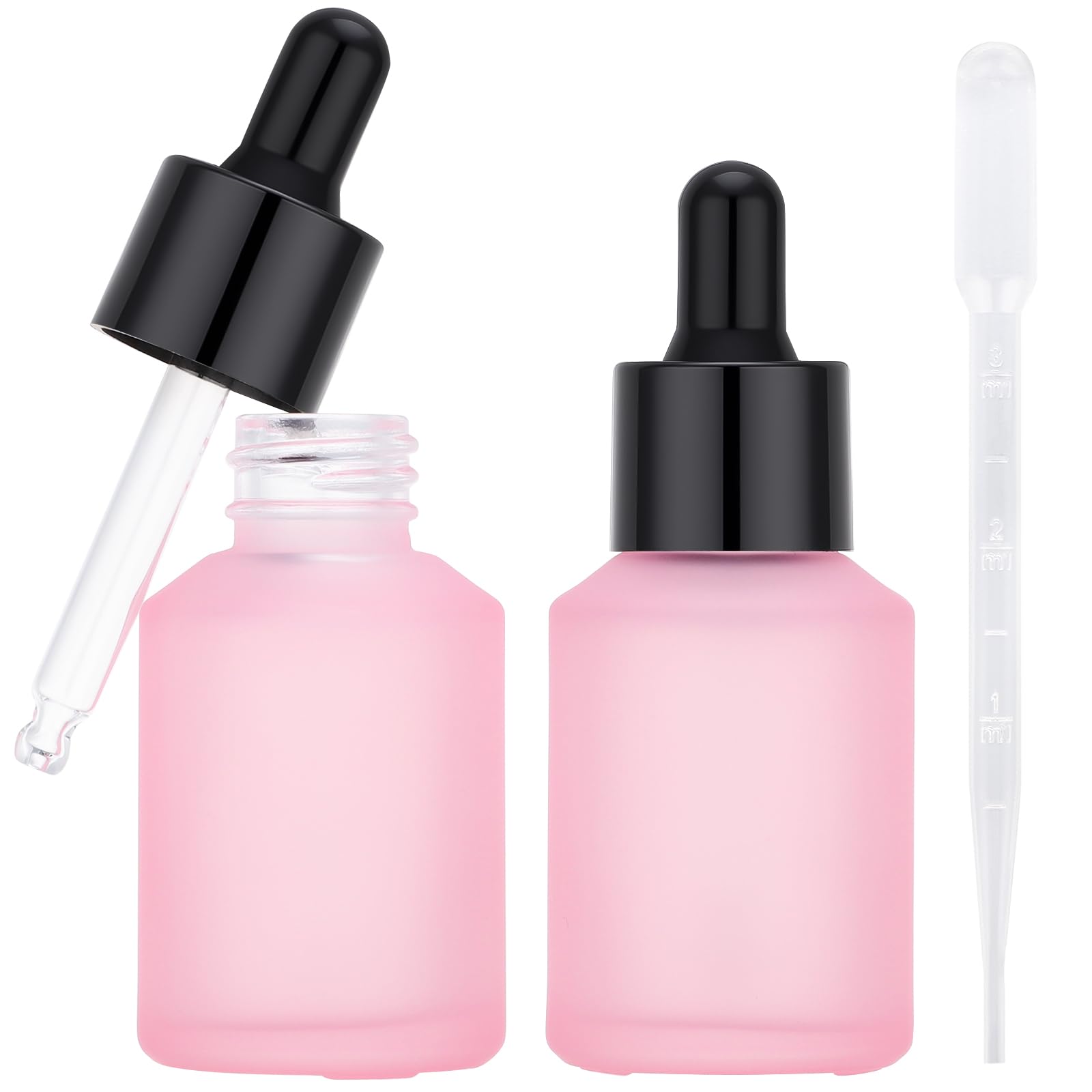 Segbeauty スポイトボトル ピンク 30ml 2本入り ガラスボトル 遮光瓶 アロマオイル保存容器 エッセンシャルオイル 精油小分け マッサージ フレグランス アロマテラピー 家庭 出張旅行用品