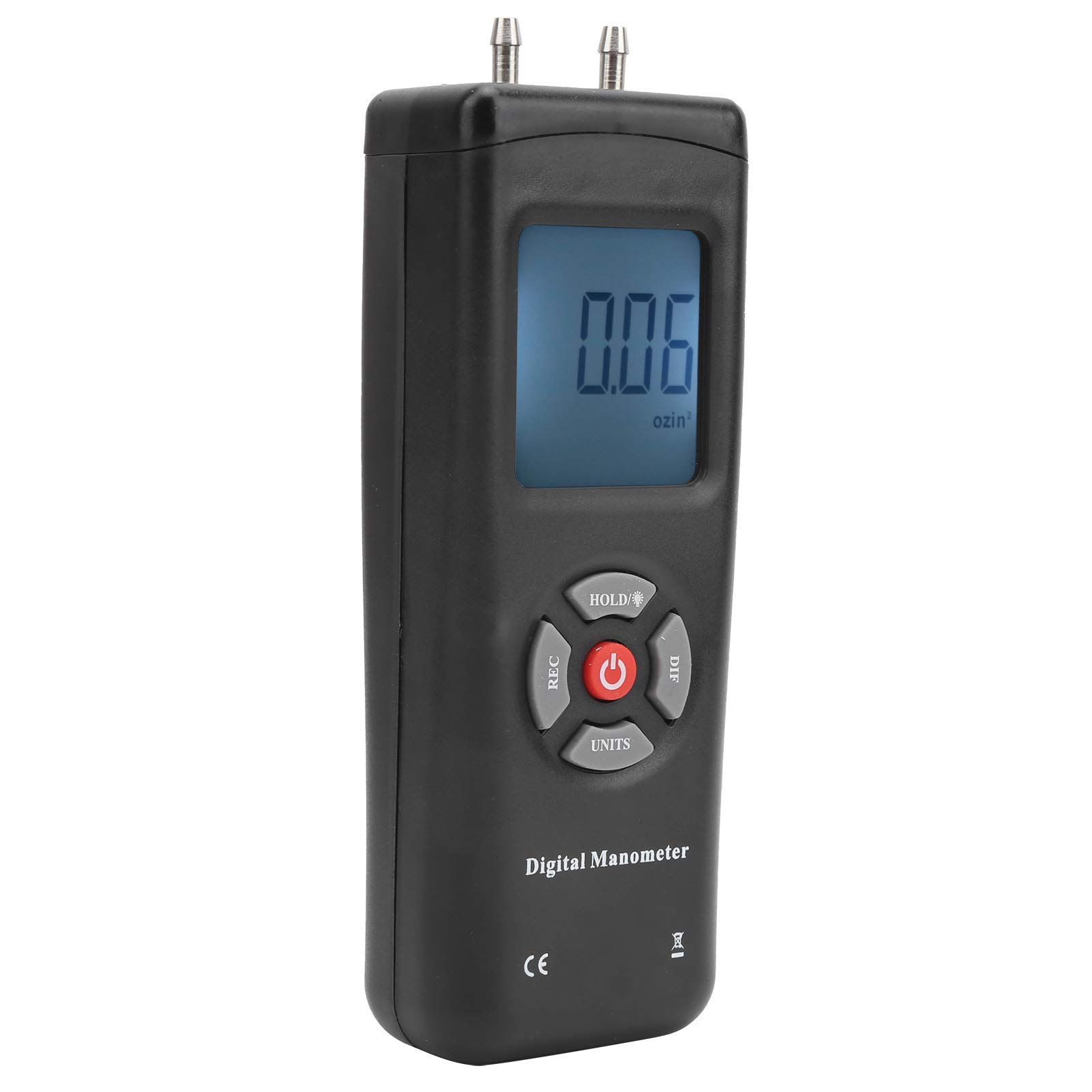 TL-101 Cyfrowy Manometr Ciśnieniomierz Narzędzie do Testowania Różnicy ciśnień dla Techników HVAC – Pomiar +5 Psi w 11 Jednostkach, Podświetlany Wyświetlacz LCD, /Min/Hold, ABS