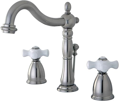 Miniatura 2 de Kingston Brass KB1972PX Heritage Grifo de lavabo generalizado con mango cruzado de porcelana, latón pulido