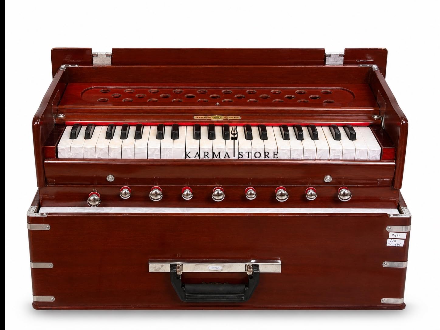 Harmonium Traveler, tragbar faltbar mit 9 Stops, 3½ Oktaven, Teak, Holz, 18 x 12 x 7 Zoll, 8 kg, Bass-Male Reed, 440 Hz